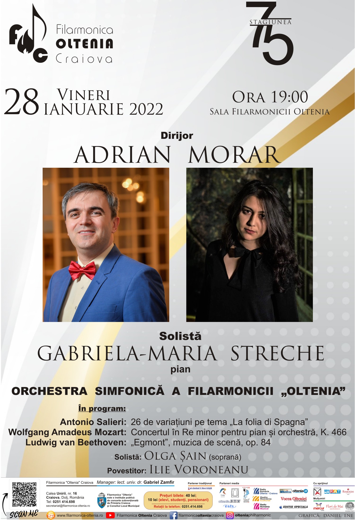 Dirijorul Adrian Morar şi pianista Gabriela-Maria Streche vor susține un concert la filarmonica „Oltenia”