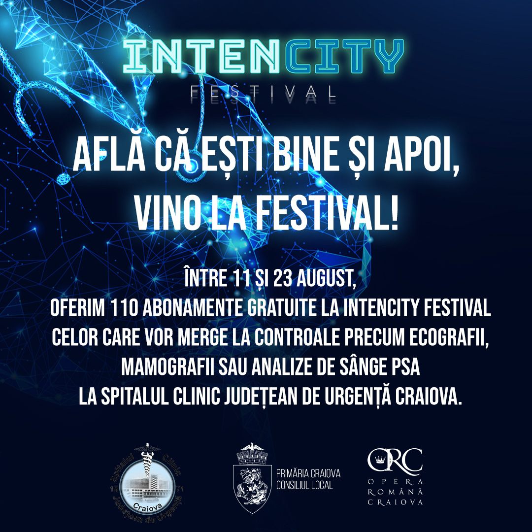 Organizatorii festivalului IntenCity, care va avea loc la Craiova, în ultimul week-end al verii, oferă 110 abonamente gratuite