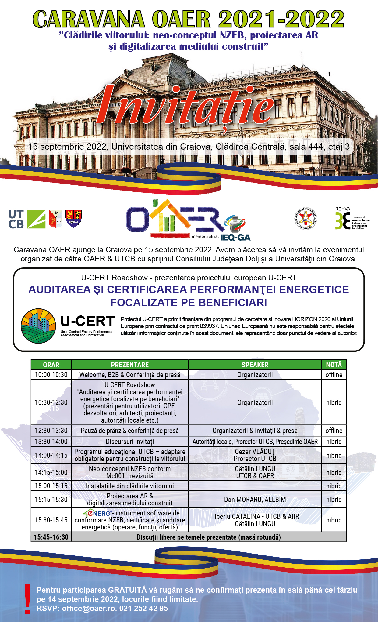 Ordinul Auditorilor Energetici din România, împreună cu Universitatea de Construcții din București, organizează un seminar despre clădirile viitorului