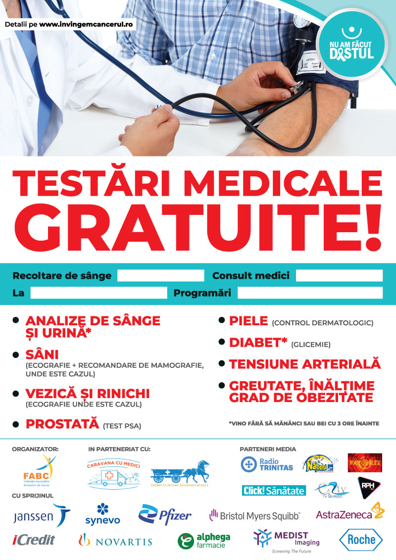 Testări medicale gratuite în mediul rural – caravana „Nu am făcut destul” ajută la depistarea bolilor oncologice