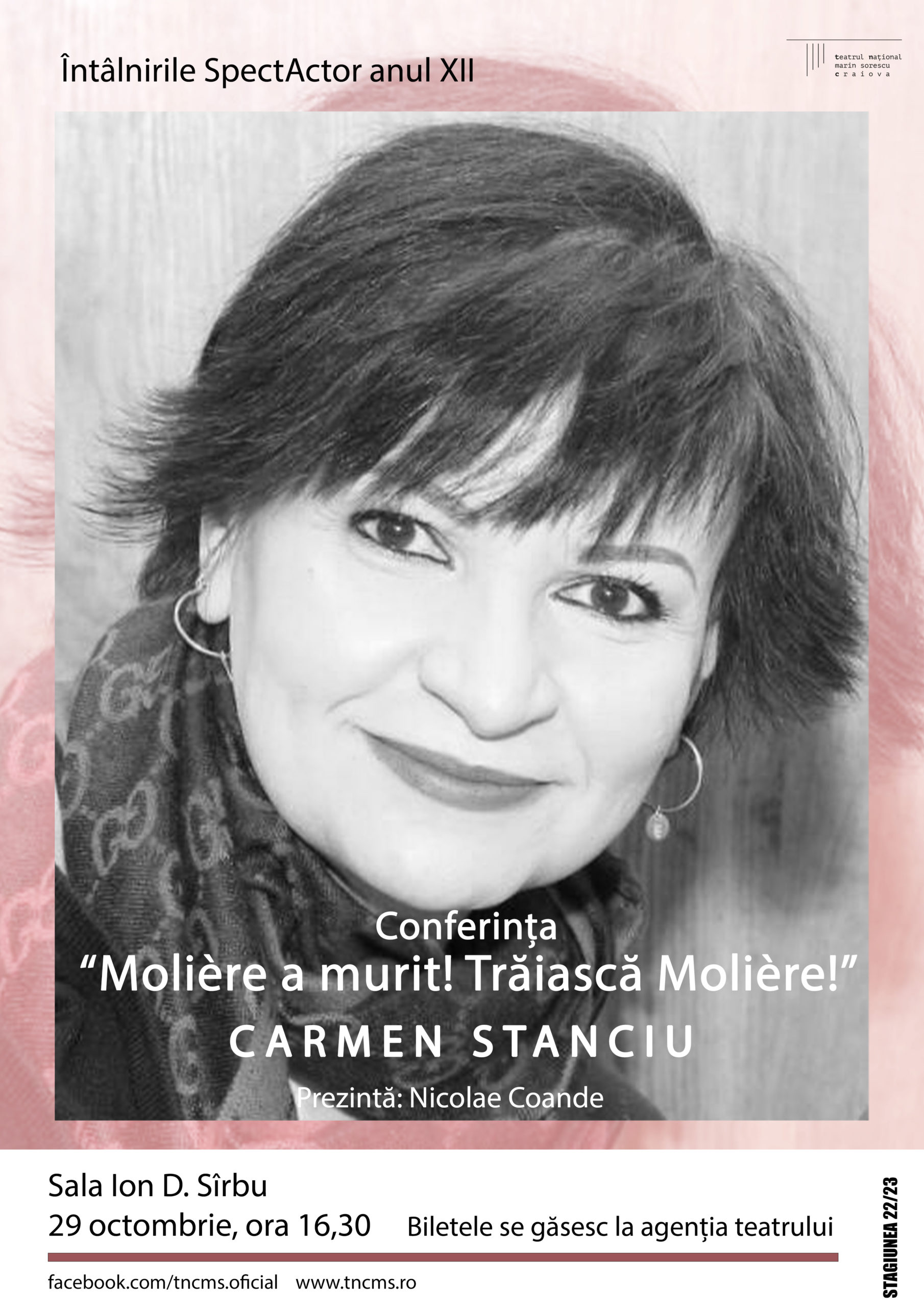 CARMEN STANCIU vine la Întâlnirile SpectActor – Molière a murit? Trăiască Molière!