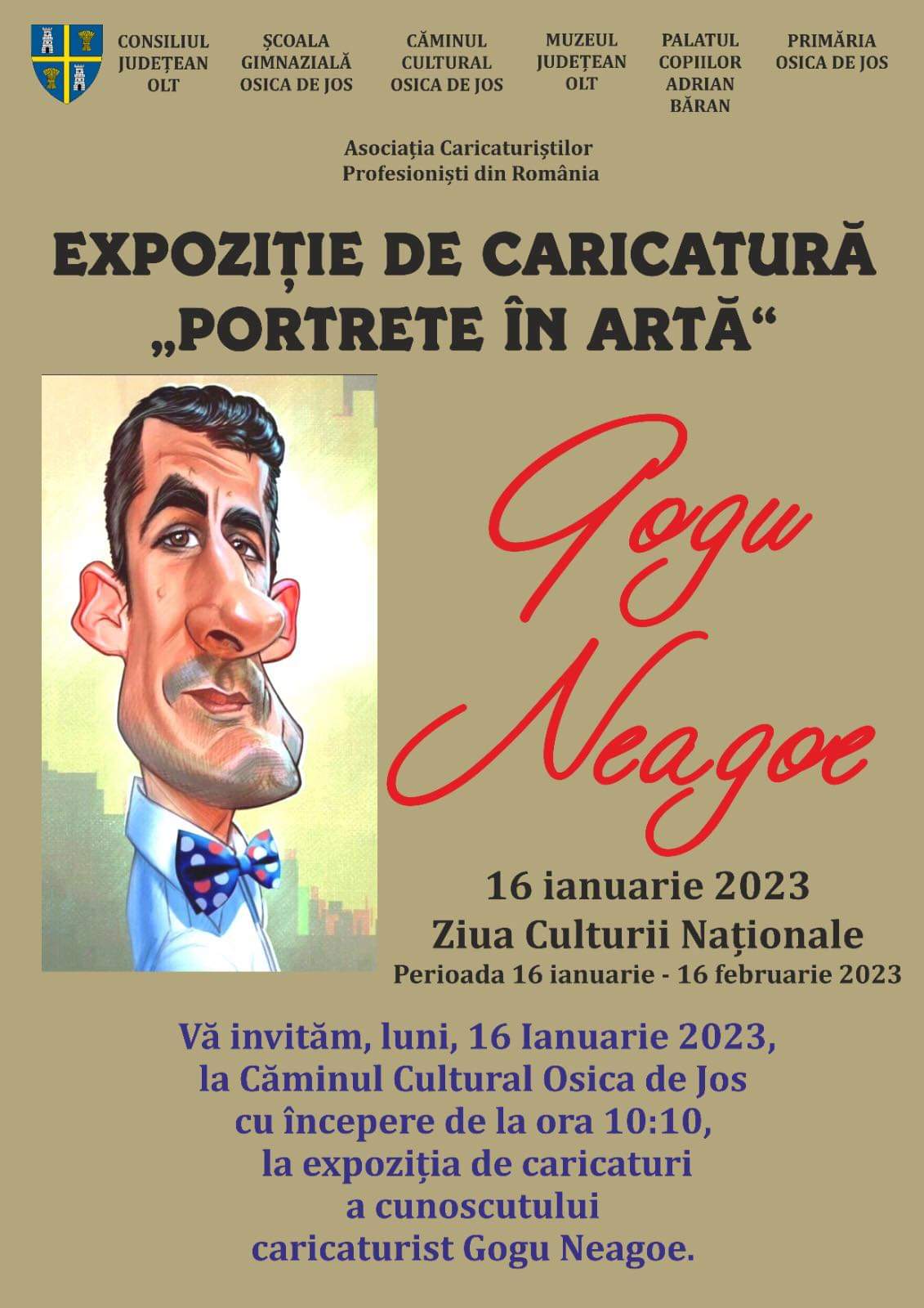 Expoziţie de caricatură Gogu Neagoe de Ziua Culturii Naționale la Osica de Jos