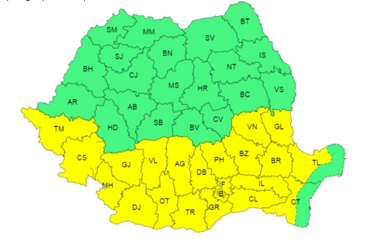 ATENȚIONARE METEOROLOGICĂ COD GALBEN