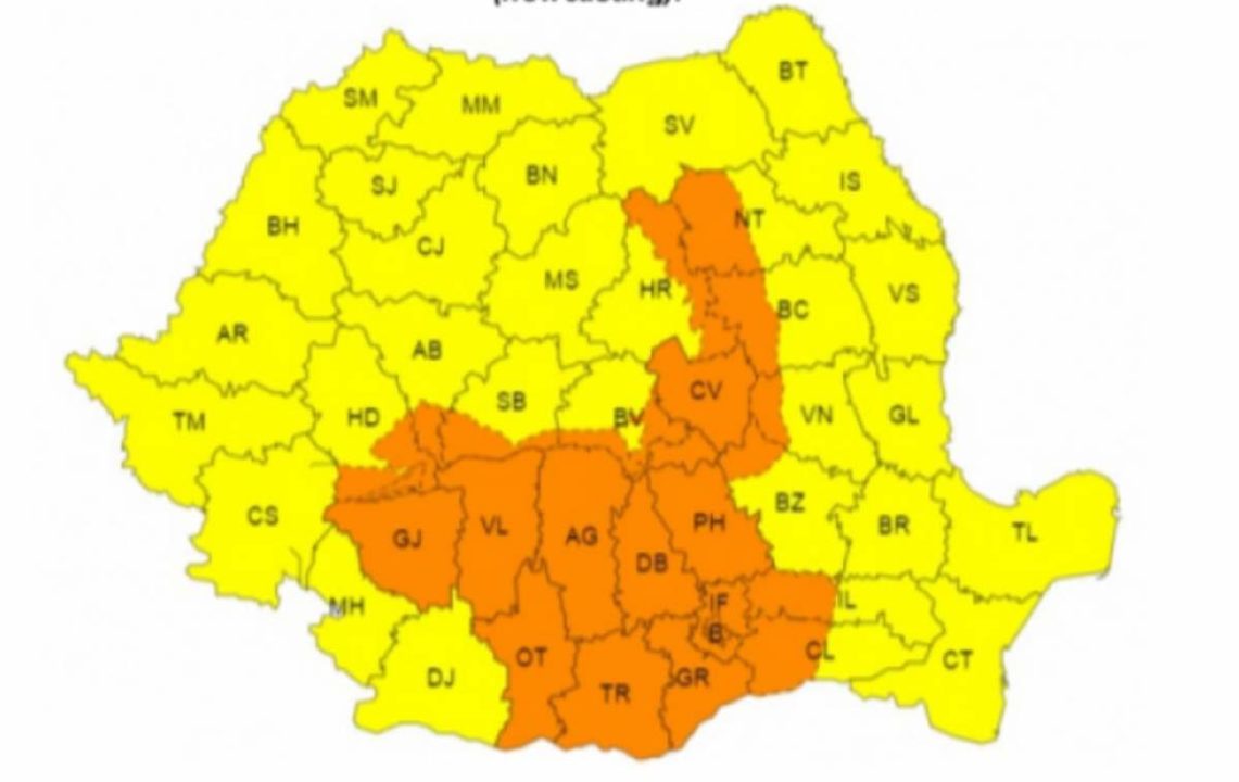 ANM: Cod galben de ploi, în vestul ţării