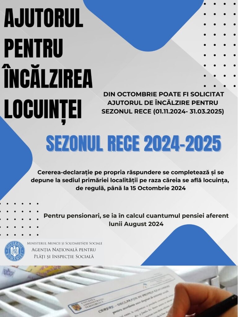 Acordarea ajutoarelor pentru încălzirea locuinței în timpul sezonului rece din perioada 2024-2025