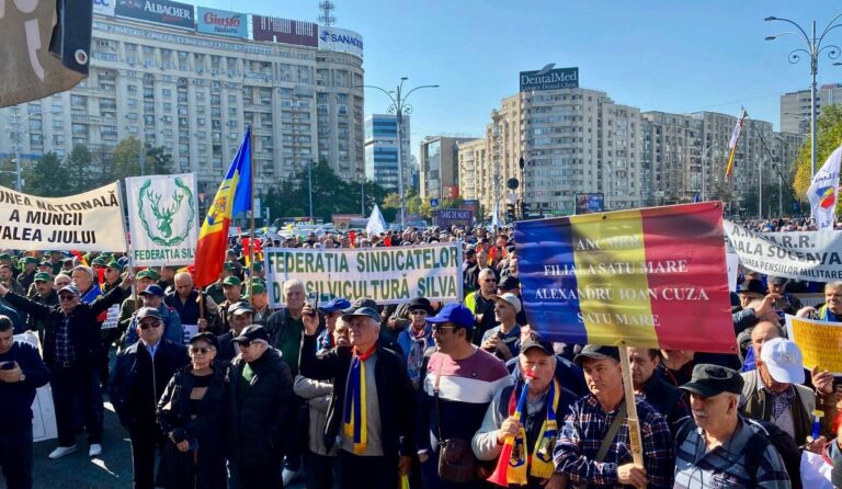 Sindicaliști și pensionari au protestat în Piața Victoriei